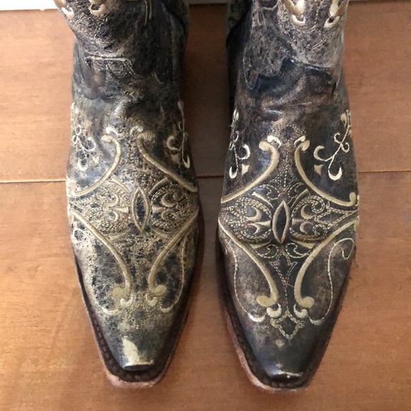 Circle G Distressed Embroidered Diamond Cowboy Boots Size 6 - Picture 2 of 5